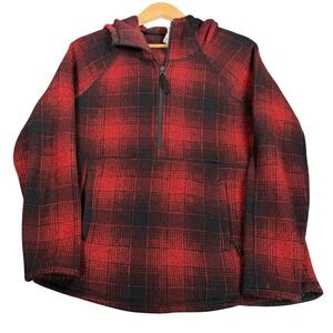 The North Face Buffalo Plaid Fleece Hoodie Half Zip Red Black Womens Large